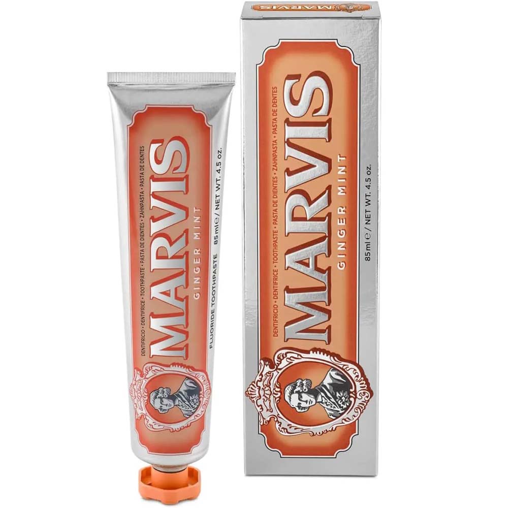 MARVIS Classic Ginger Mint Toothpaste. A sophisticated, warming mint flavor for oral care with a vintage aesthetic. 85 ml.