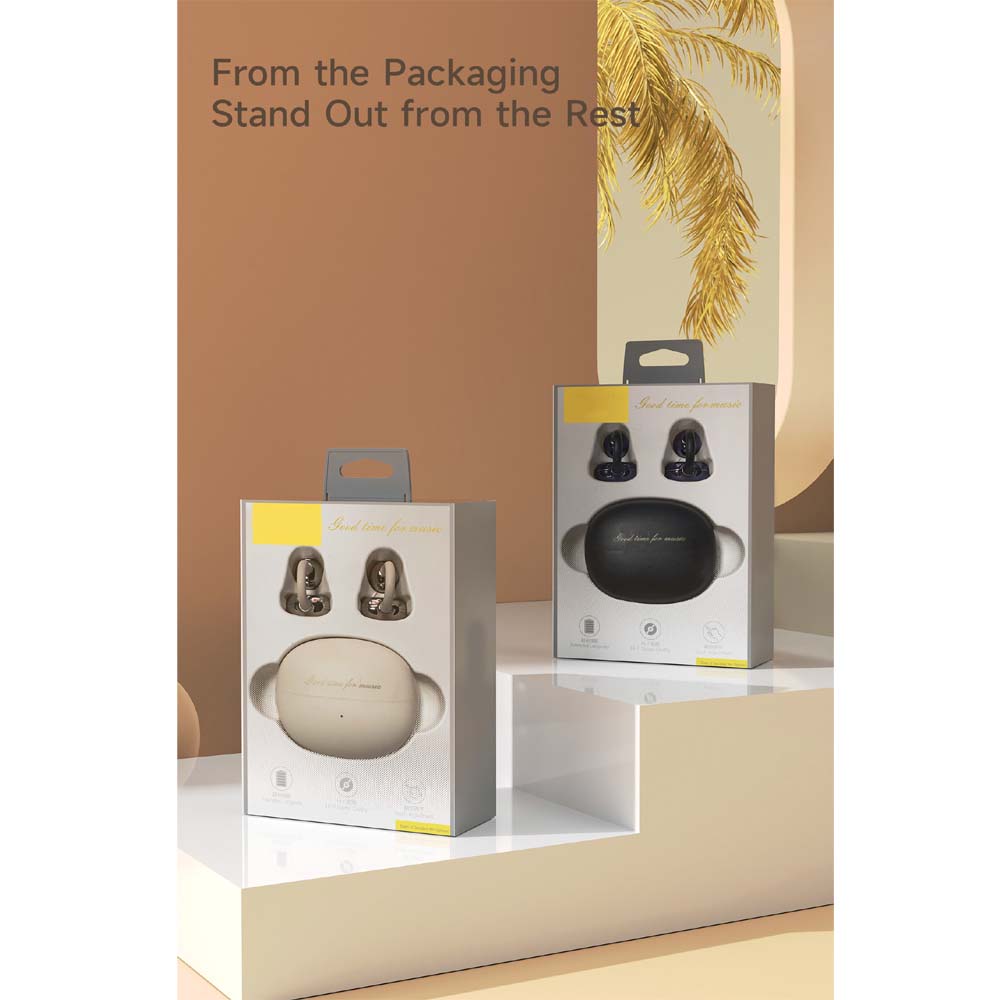 U-20 Open Ear Ring Headphones - Bluetooth 5.4 Clip-On OWS Earphones, 30H Battery, Noise-Cancelling, 4.9g Lightweight (Black)