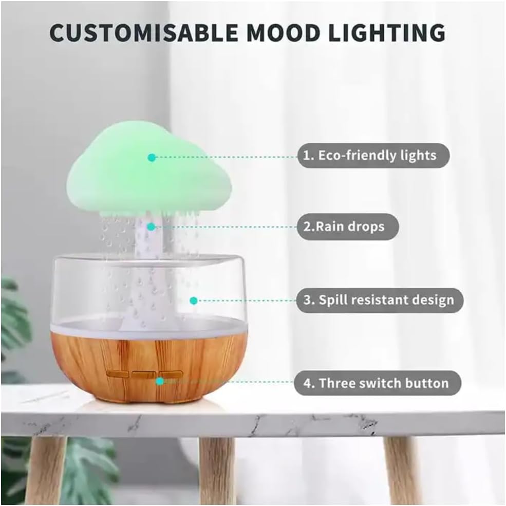 Rain Cloud Night Light Aromatherapy Humidifier Essential Oil Diffuser | 380ML 7-Color Night Light with 3 Power Levels, Water Drop Sound, Cold Fog for Sleep, Relaxation, Yoga, Bedroom, Home, Office (Multicolor)