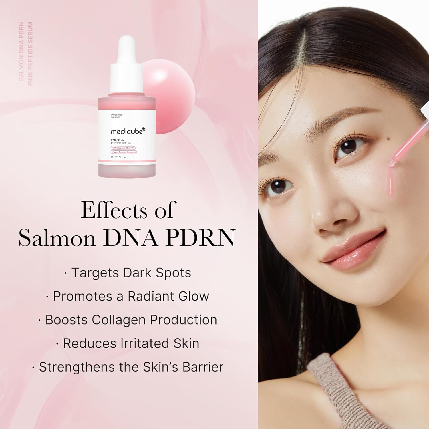 Medicube PDRN Pink Peptide Serum with Niacinamide for firming, hydrating & brightening skin tone. Korean glow serum.