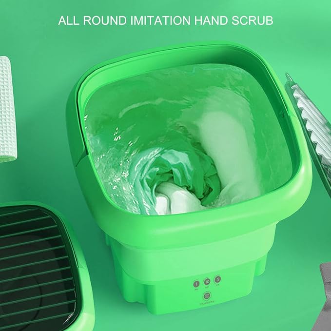 Portable Washing Machine | Mini Foldable Bucket Washer & Dryer Combo | Small Washer with Soft Spin Dry & Drainage Pipe for Underwear, Socks, Baby Clothes, Apartment, Dorm, Laundry (Green)