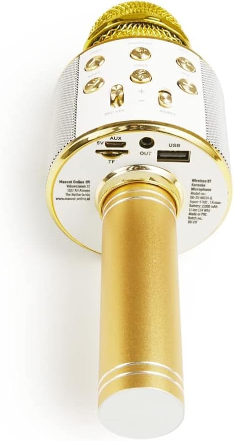Golden Wireless Karaoke Microphone | Bluetooth, AUX, USB Connection | Ideal for Children and Adults | 5.5 Hours Battery Life