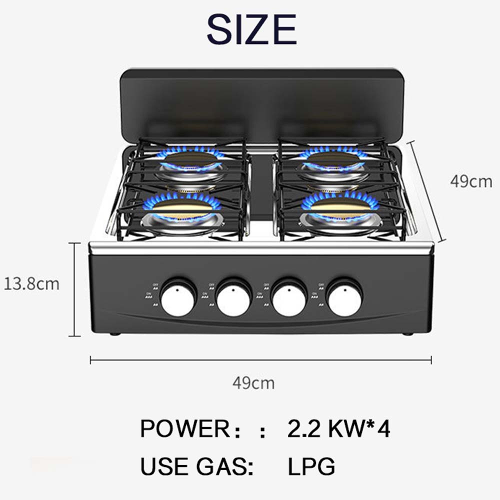 OE-441 European 4-Burner Gas Stove. Sabaf burners, pulse ignition & cast iron pan supports. For home & outdoor use.