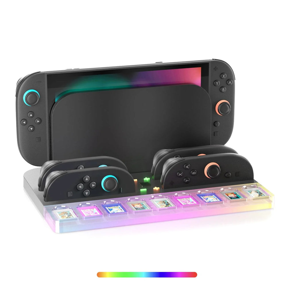 Switch 2 Charging Dock Station - Controller Charger with 7 RGB Lights, 9 Game Slots & Cooling Fan