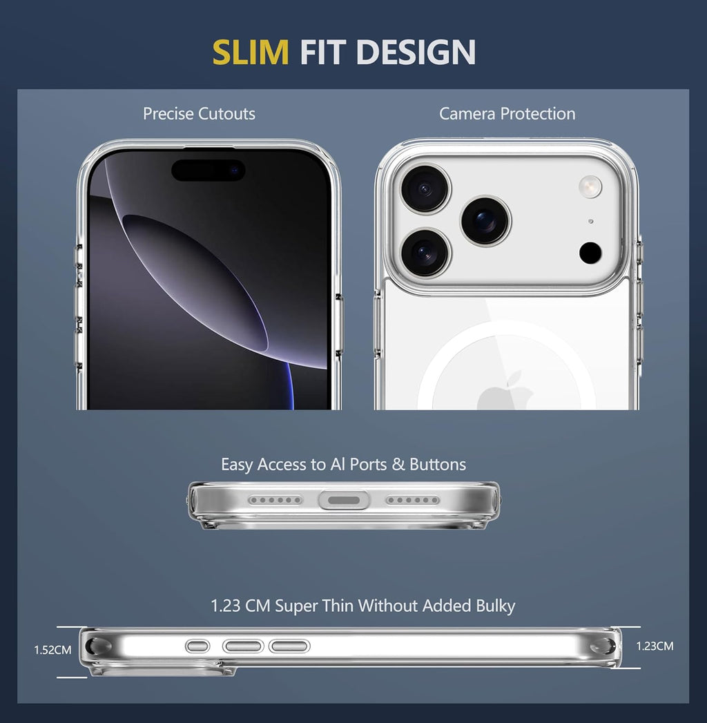 Magnetic Clear Case for iPhone 17 Pro Max - MagSafe Compatible, Anti-Yellowing Slim Silicone TPU Bumper, Shockproof Protection