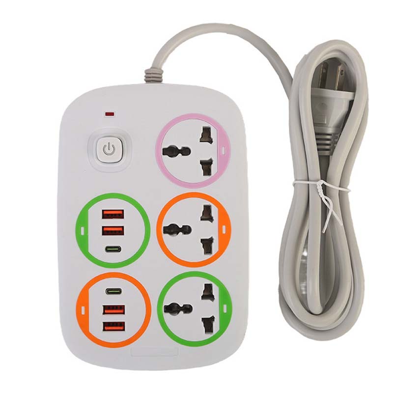 4USB+2Type-C British Standard Power Switch - Black Color-Changing LED Circle w/ Total Control, 2500W