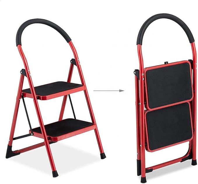 Hot Favorable Price 2-Step Home Mini Red Stairs | Folding Wrought Iron Ladder | Compact and Durable for Household Use