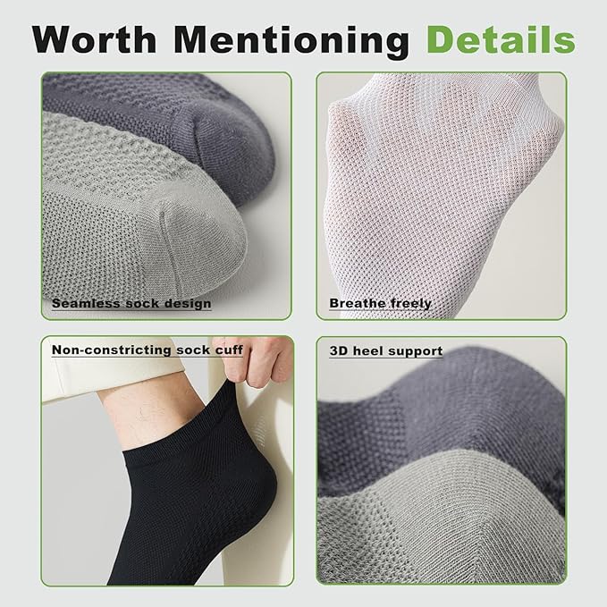 Men's Breathable Cotton Ankle Socks - 6 Pairs, Lightweight & Comfortable for All Seasons (Black)