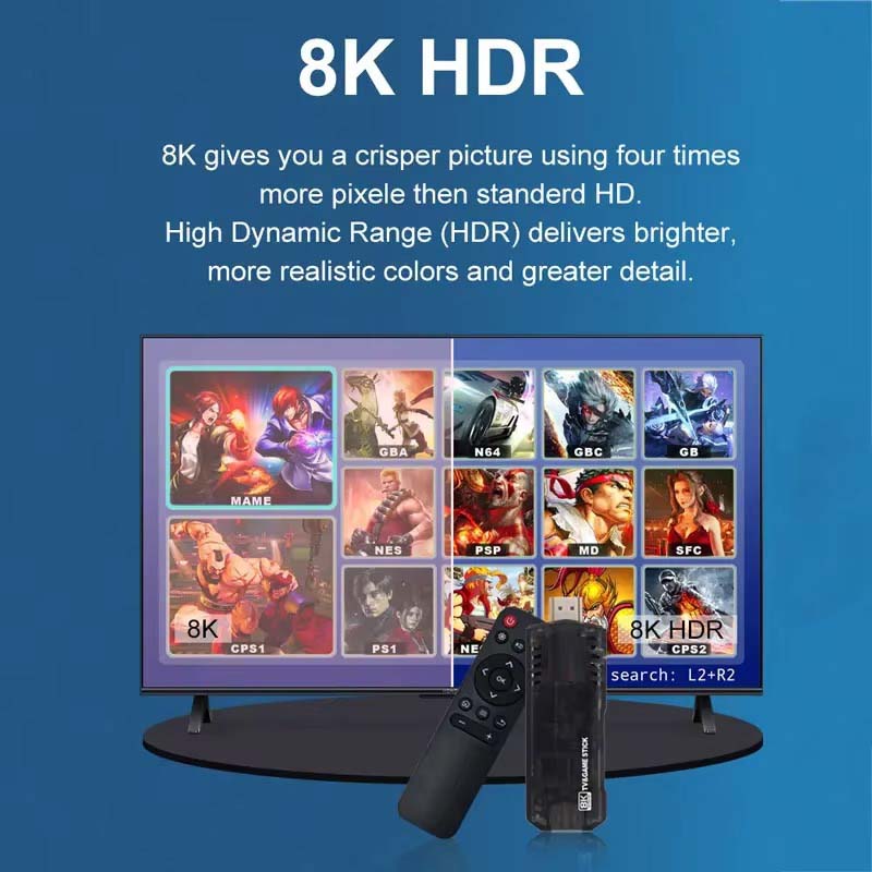 X8 Android TV Box 8K HDR | Game Console Double System | 10,000+ Classic Games | Dual Controller Support | Android TV Stick with Chromecast, Google Assistant | 5G WiFi Compatible