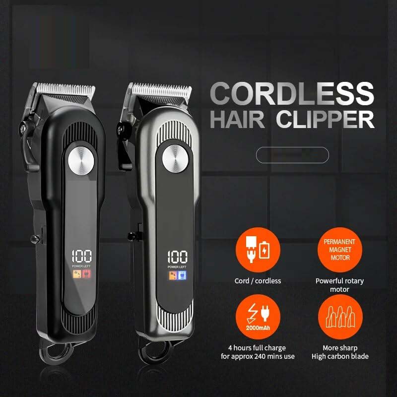 Pro Cordless Hair Clipper - 6500 RPM Rotary Motor, 240min Runtime, Digital Display, Taper Lever (Multi-Colour)
