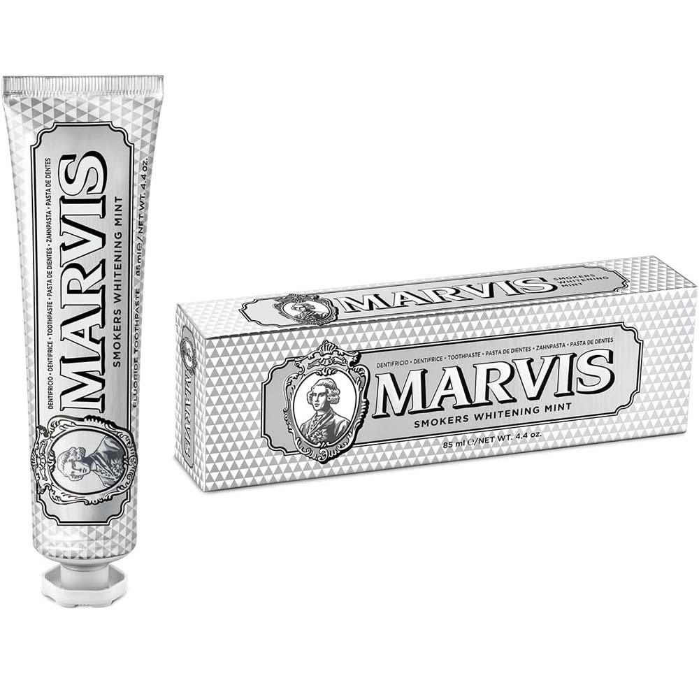 Marvis Smokers Whitening Toothpaste - Mint Flavor, 85ml, Natural Teeth Whitening, Plaque Removal, Long-Lasting Freshness