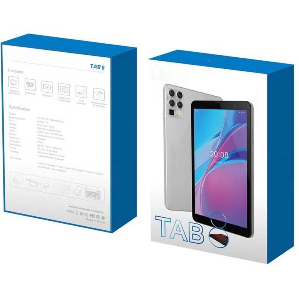 Tab8 5G Android Tablet PC with 8 Inch Display, 8GB RAM, 256GB ROM, Keyboard, 5000 mAh Battery - Grey