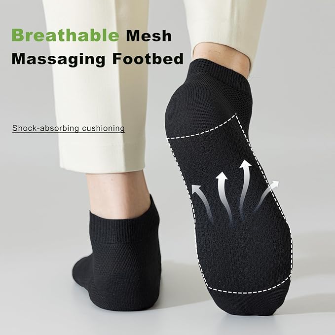 Men's Breathable Cotton Ankle Socks - 6 Pairs, Lightweight & Comfortable for All Seasons (Black)