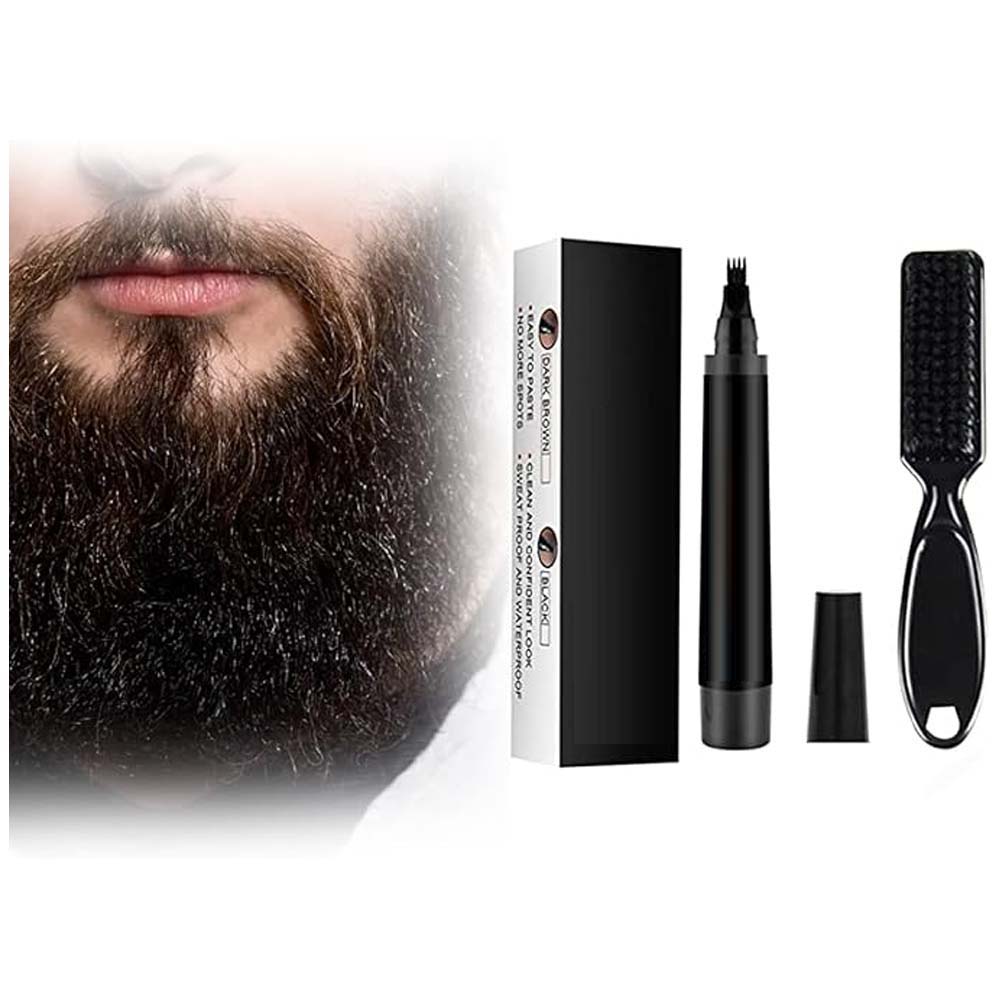 Waterproof Beard Filler Pen Kit - Contoured Beard Pen with Brush, Long-Lasting, Sweatproof Beard Pencil for Patchy Beard, Natural Look, Quick and Easy Grooming Solution