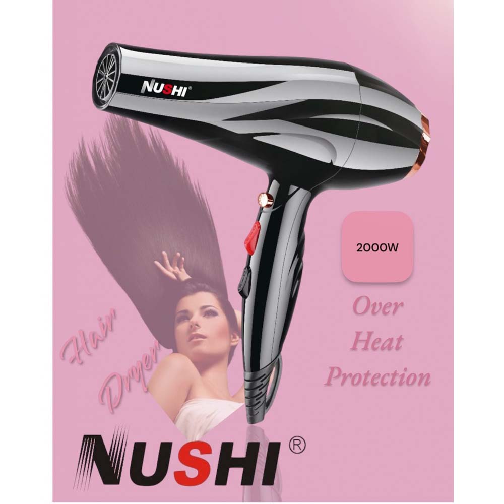 NUSHI NS-2203 Professional Hair Dryer. 2000W powerful ionic blow dryer for fast, frizz-free drying at home or salon.