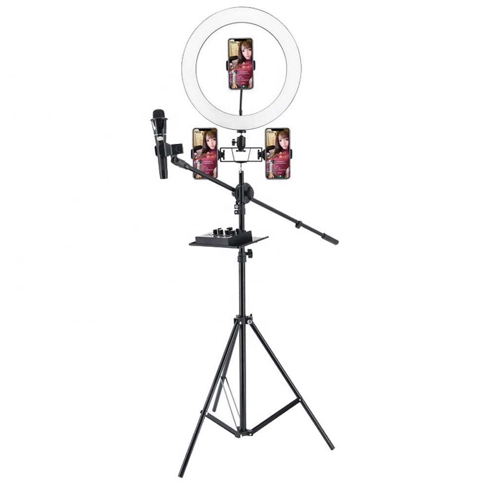 Ring Light Sound Card Tray with Live Microphone Stand | Adjustable Threaded Clamp Clip | Tripod Bracket Accessories with Mobile Phone Holder