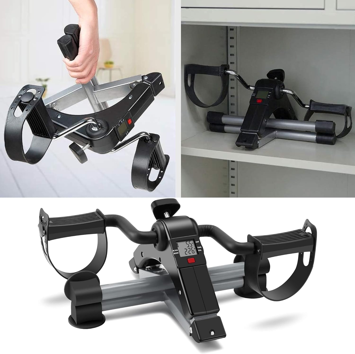 Mini Exercise Bike | Compact Arm and Leg Exerciser with LCD Monitor | Adjustable Resistance & Foldable Pedals