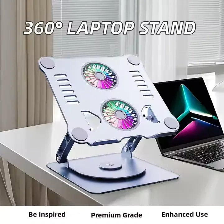 Adjustable Aluminum Desktop Laptop Stand with Cooling Fan, Foldable Minimalist Design, Ergonomic Portable Laptop Stand for Work & Study