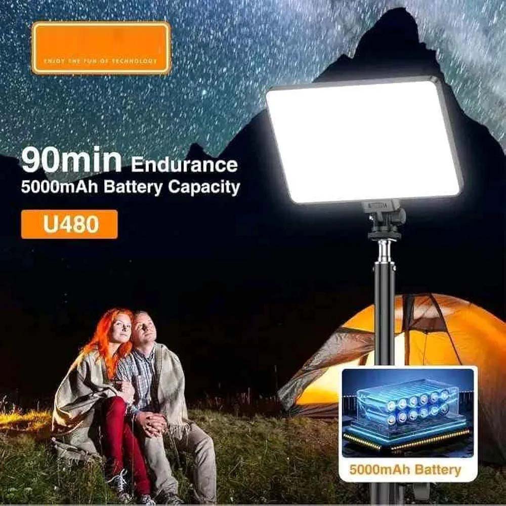 U480 LED Video Light - 5000mAh Rechargeable Camera Light, 10-100% Dimmable, 3200-5600K Bi-Color for Photography/Videography