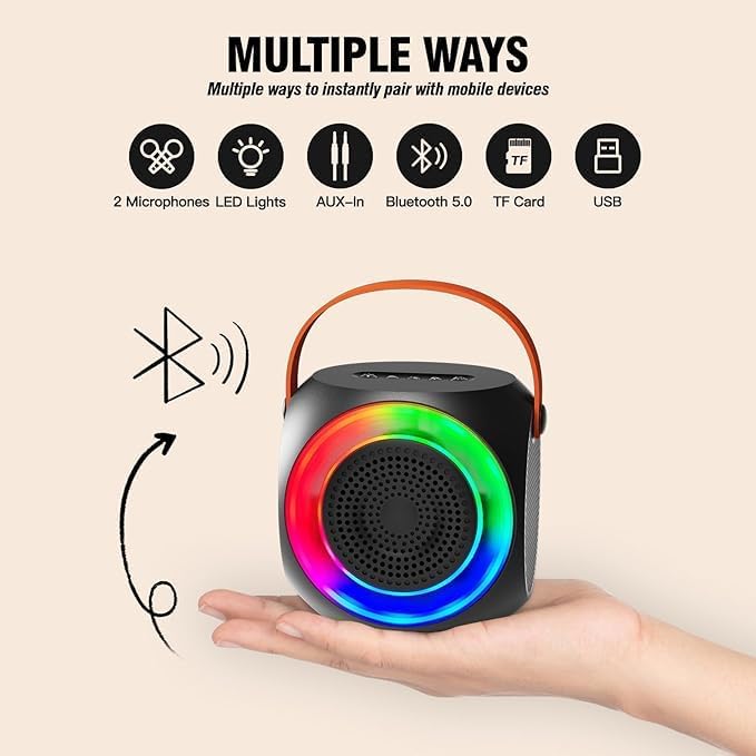 All-In-One Karaoke Machine – Bluetooth Speaker with UHF Wireless Microphones and Disco Ball LED Lights