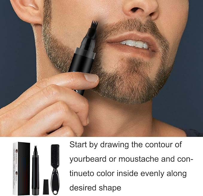 Waterproof Beard Filler Pen Kit - Contoured Beard Pen with Brush, Long-Lasting, Sweatproof Beard Pencil for Patchy Beard, Natural Look, Quick and Easy Grooming Solution