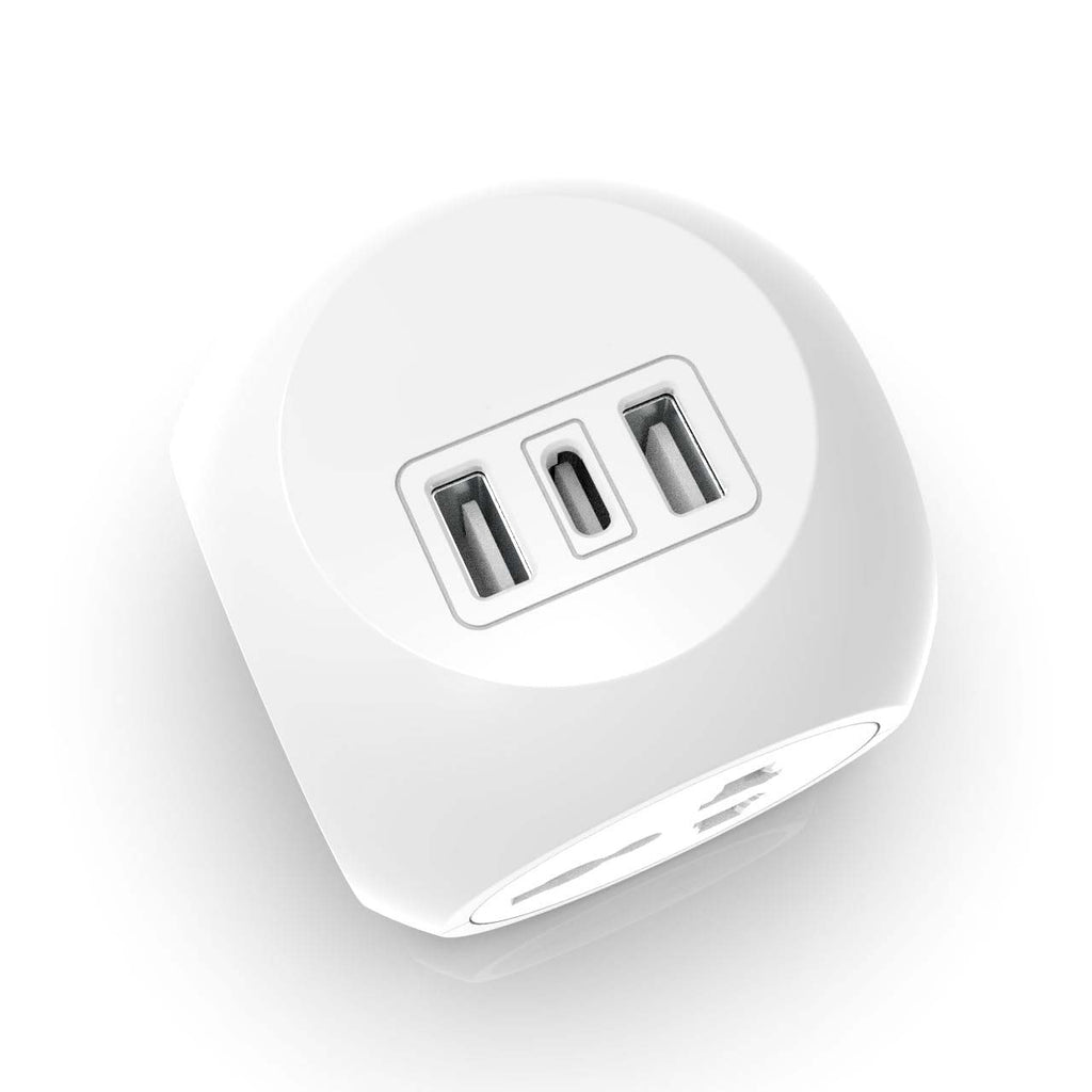 7-in-1 Multi Plug Extension Adapter - 4 Way Cordless Wall Extender with PD Fast Charging, Universal AC Outlets for Home/Office/Travel 100-250V