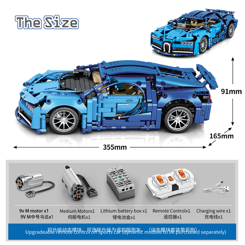 Classic Pull Back Super Sports Car DIY Bricks Set. Buildable racing car toy with pull-back motor for kids. 200+ pieces.