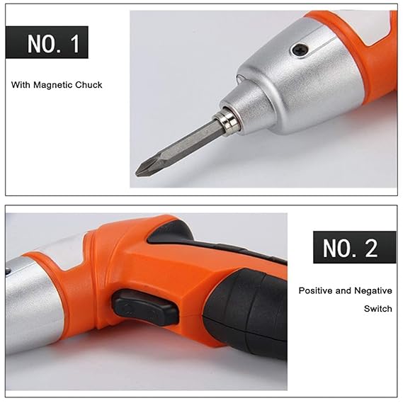 Rechargeable Electric Screwdriver | Cordless Screwdriver with Light | 3.6V 1300mAh Li-ion Dual LED Palm-Sized Screw Gun