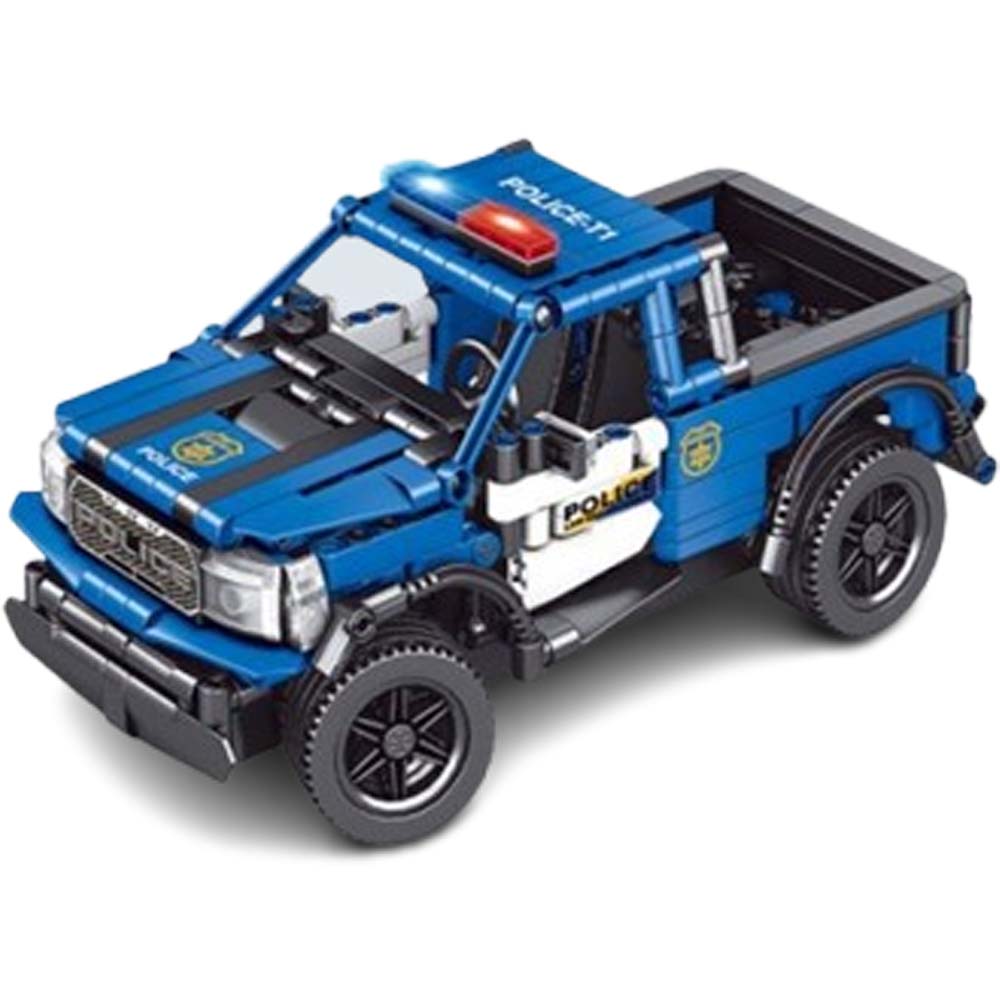 Block RC Police Ford Raptor. 1:16 scale remote-controlled technic racing car for building & high-speed action. Off-road model.