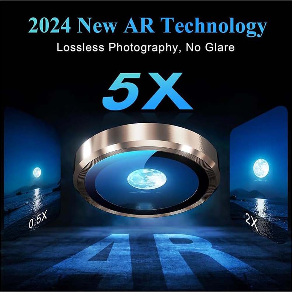 iPhone 14 Pro Max/15 Pro Camera Lens Protector - 3-Pack 9H Tempered Glass with Aluminum Alloy Ring (Desert Titanium)