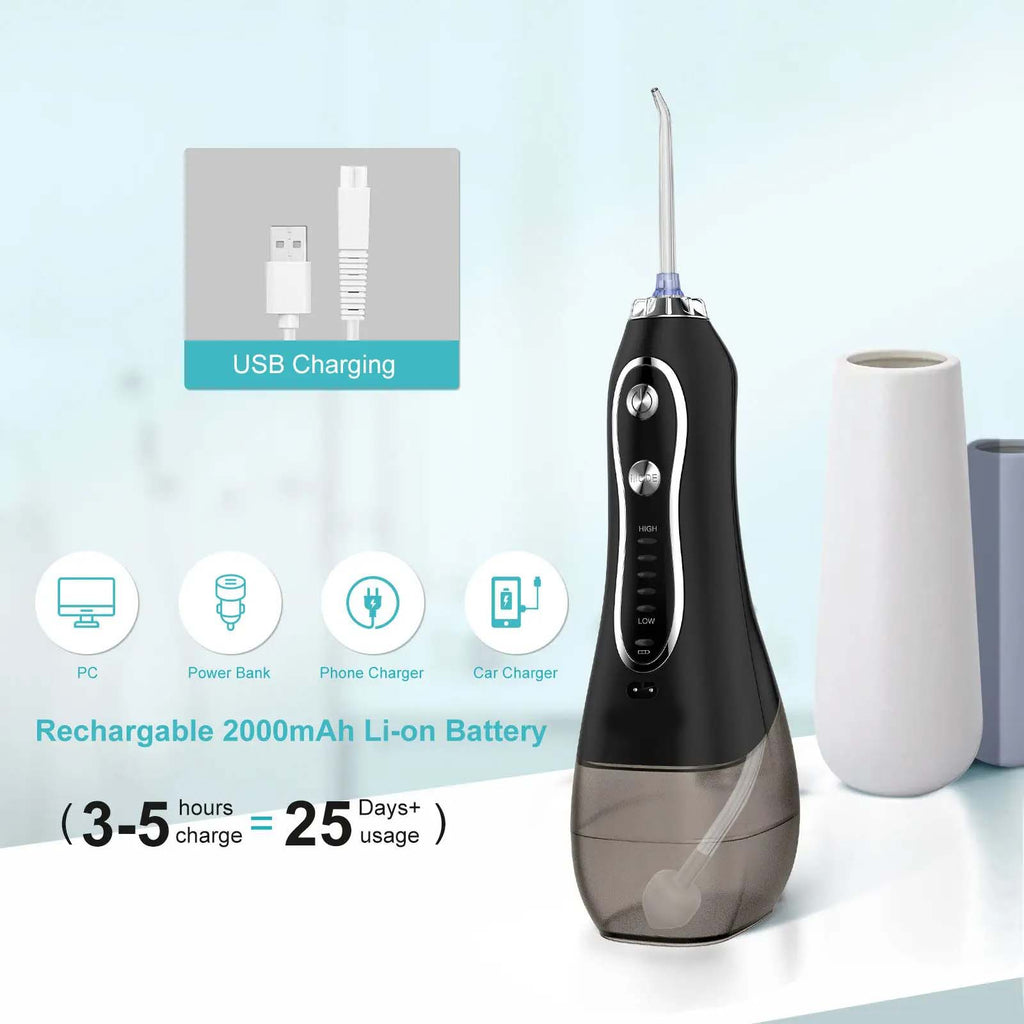 Portable Dental Water Flosser with Bag – Rechargeable Oral Irrigator for Clean Teeth, Ideal for Home and Travel, IPX7 Waterproof