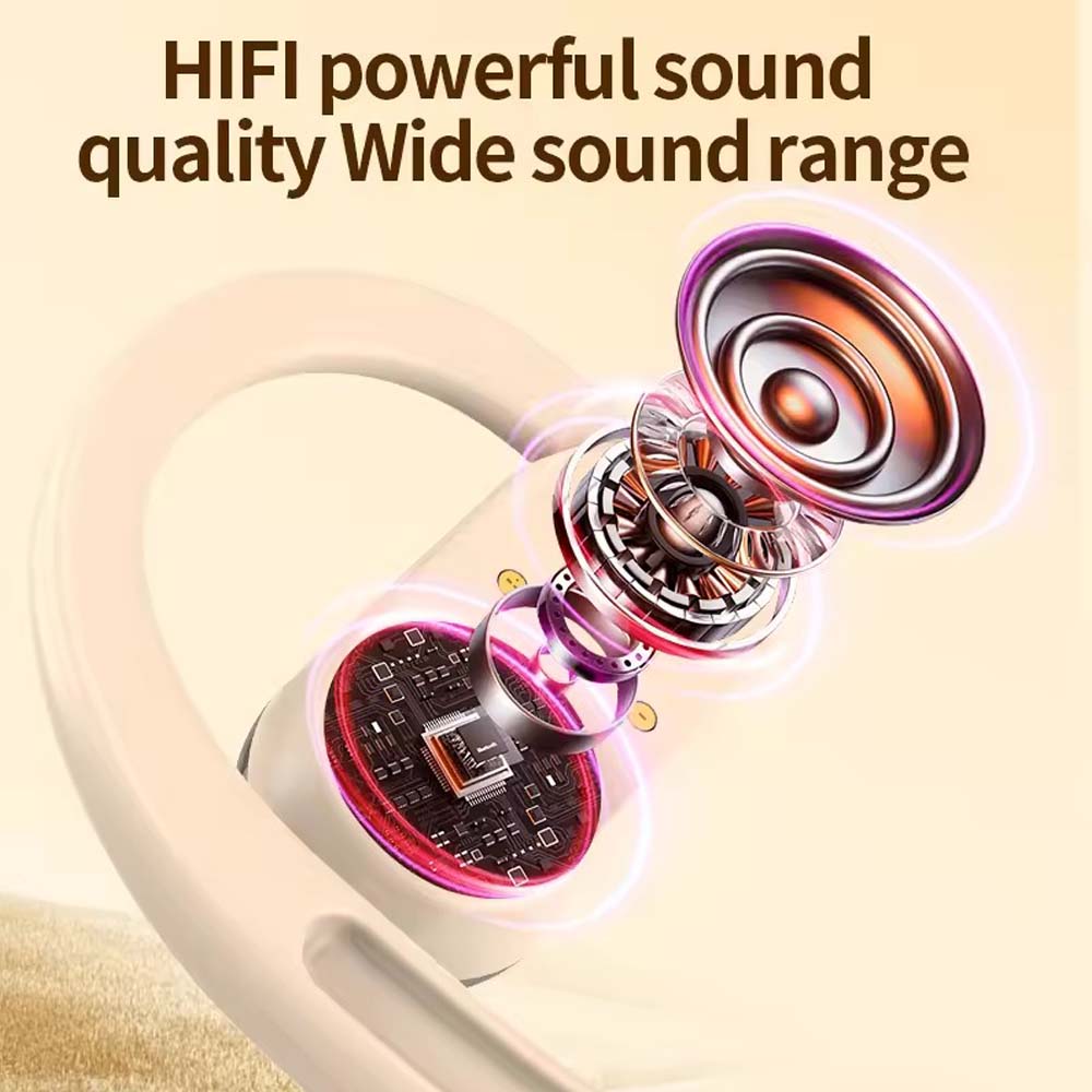 U-17H Wireless Sports Earbuds - Bluetooth 5.0, IPX5 Waterproof, Touch Control, Secure Fit for All Smartphones (Off-White)