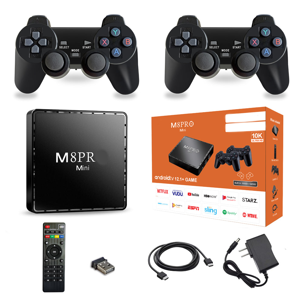 M8 Pro Mini Game TV Box – 64GB HD Retro Game Console with 2.4G Wireless Gamepad, Android 12 Dual System Set-Top Box