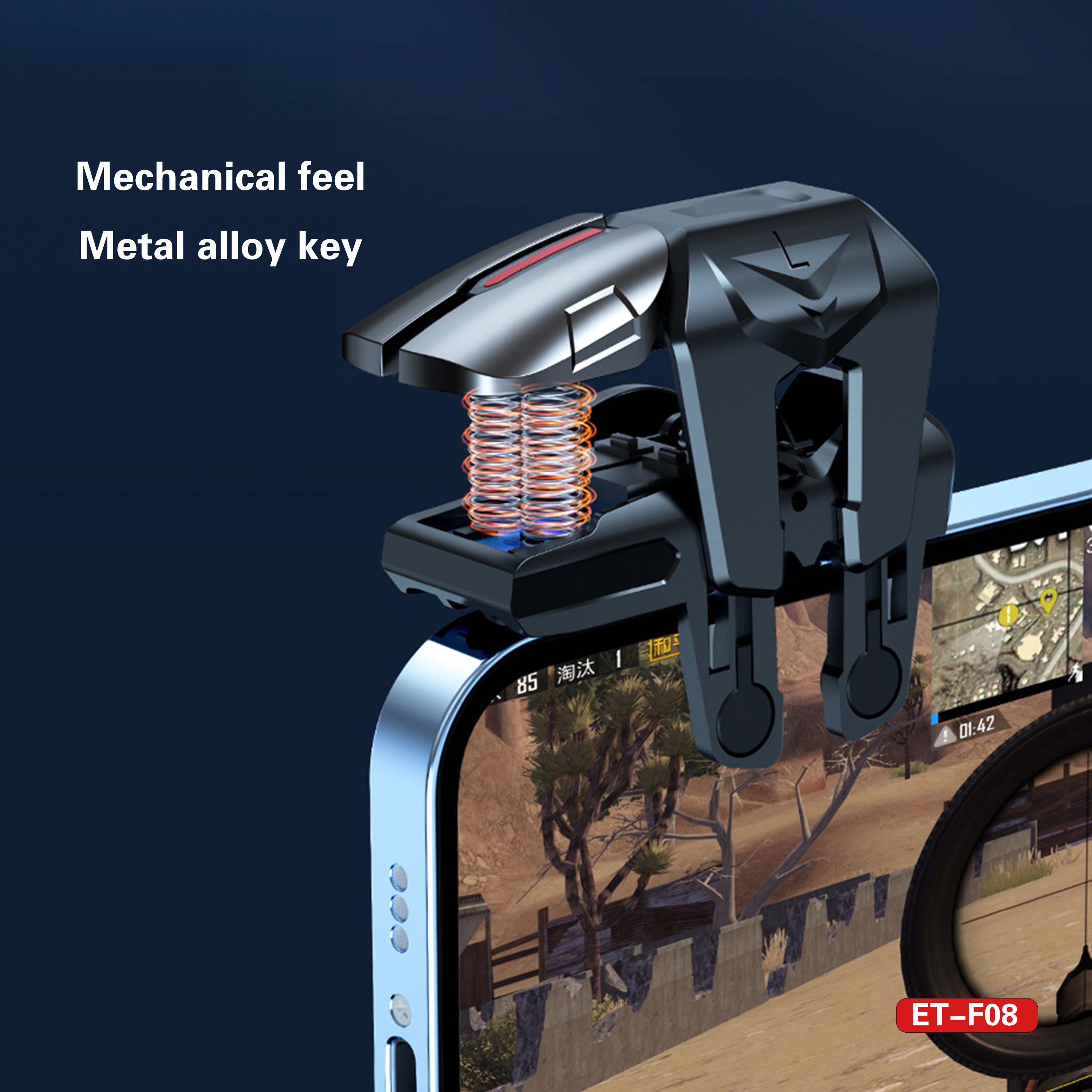 ET-F08 Mobile Game Trigger Controller - Clip-on Fire Buttons & Joystick for iOS/Android Gaming, No Bluetooth Needed