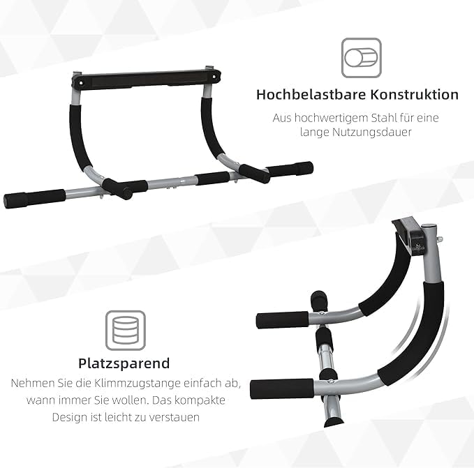 Multifunctional Door Pull-Up Bar | Steel and Foam Training Bracket for Home Workouts | Black and Grey