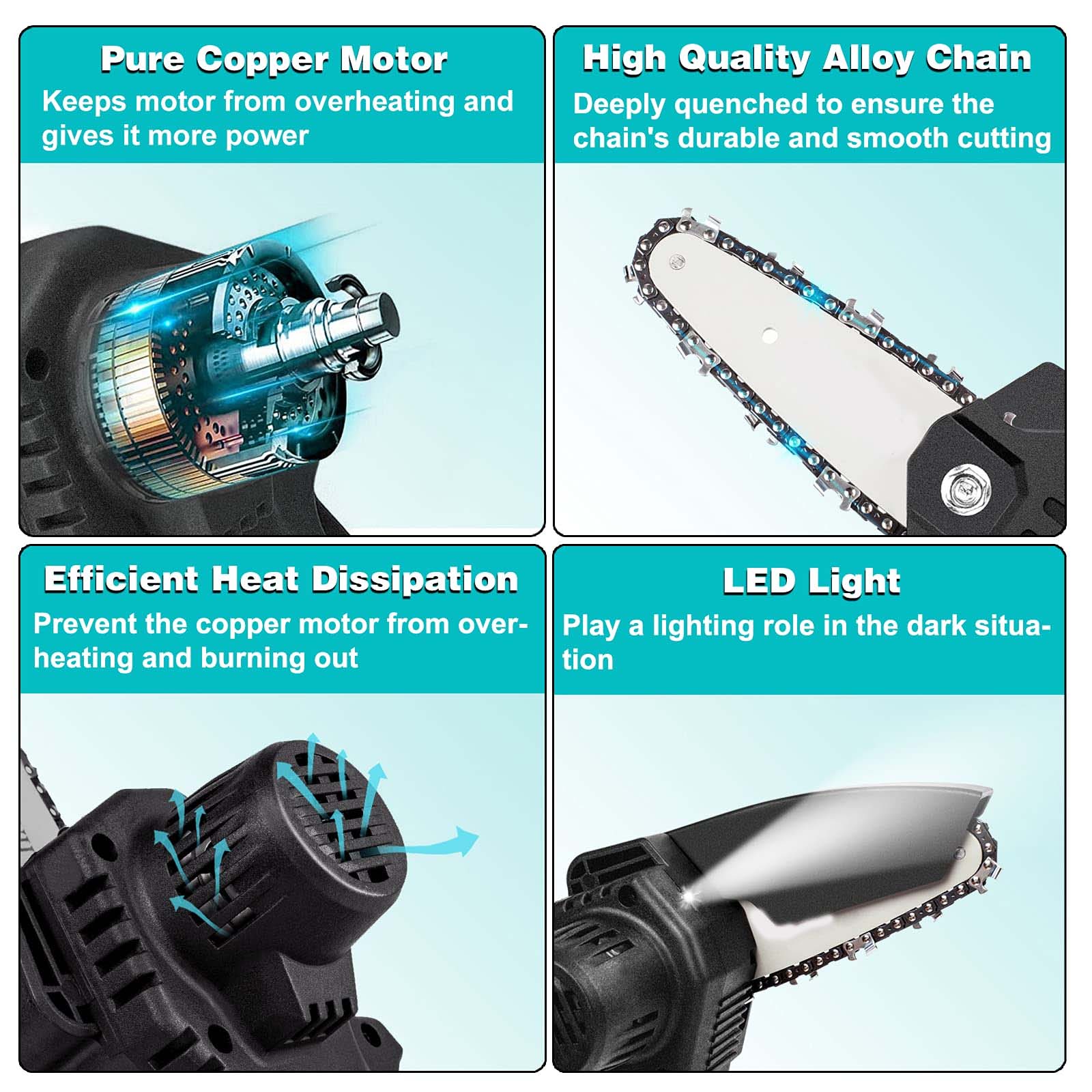 Brushless Cordless Chainsaw - Mini Electric Handheld Chainsaw with Safety Lock for Tree Branch Cutting