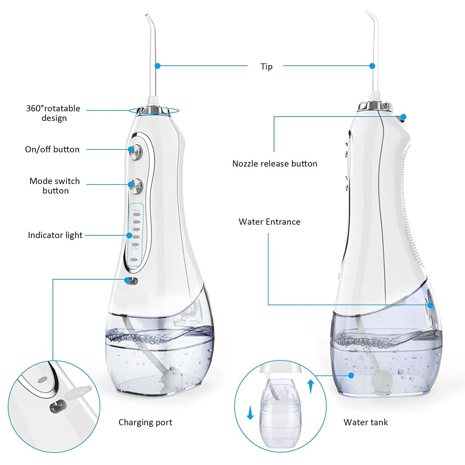 Portable Dental Water Flosser | 300ml White Edition | Advanced Oral Care