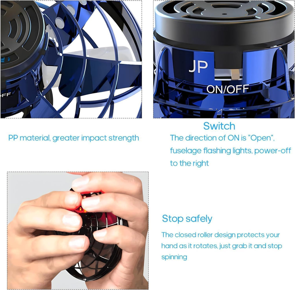 UFO Hand Controlled Mini Drone LED flying fidget spinner with 360° rotation. USB rechargeable toy for boys & girls.