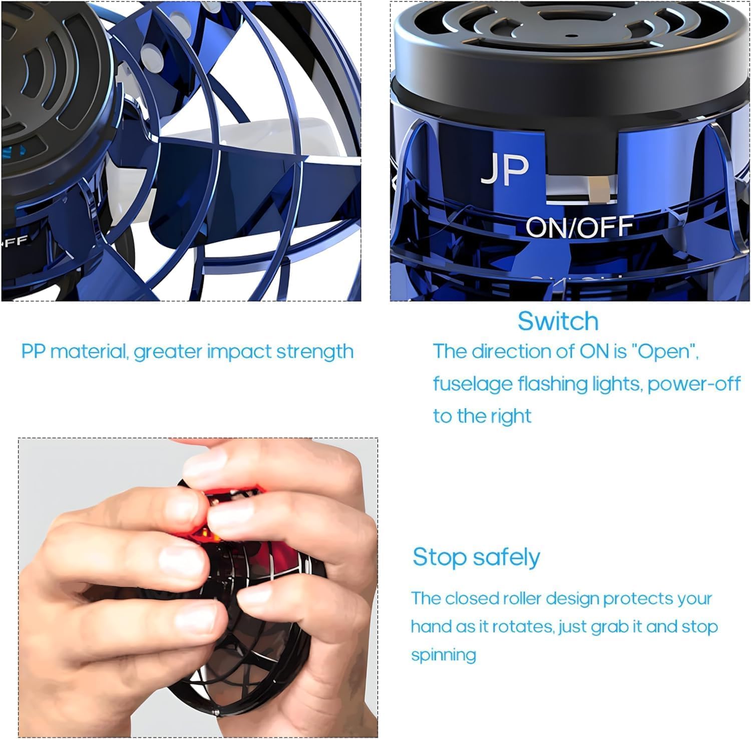 UFO Hand Controlled Mini Drone LED flying fidget spinner with 360° rotation. USB rechargeable toy for boys & girls.