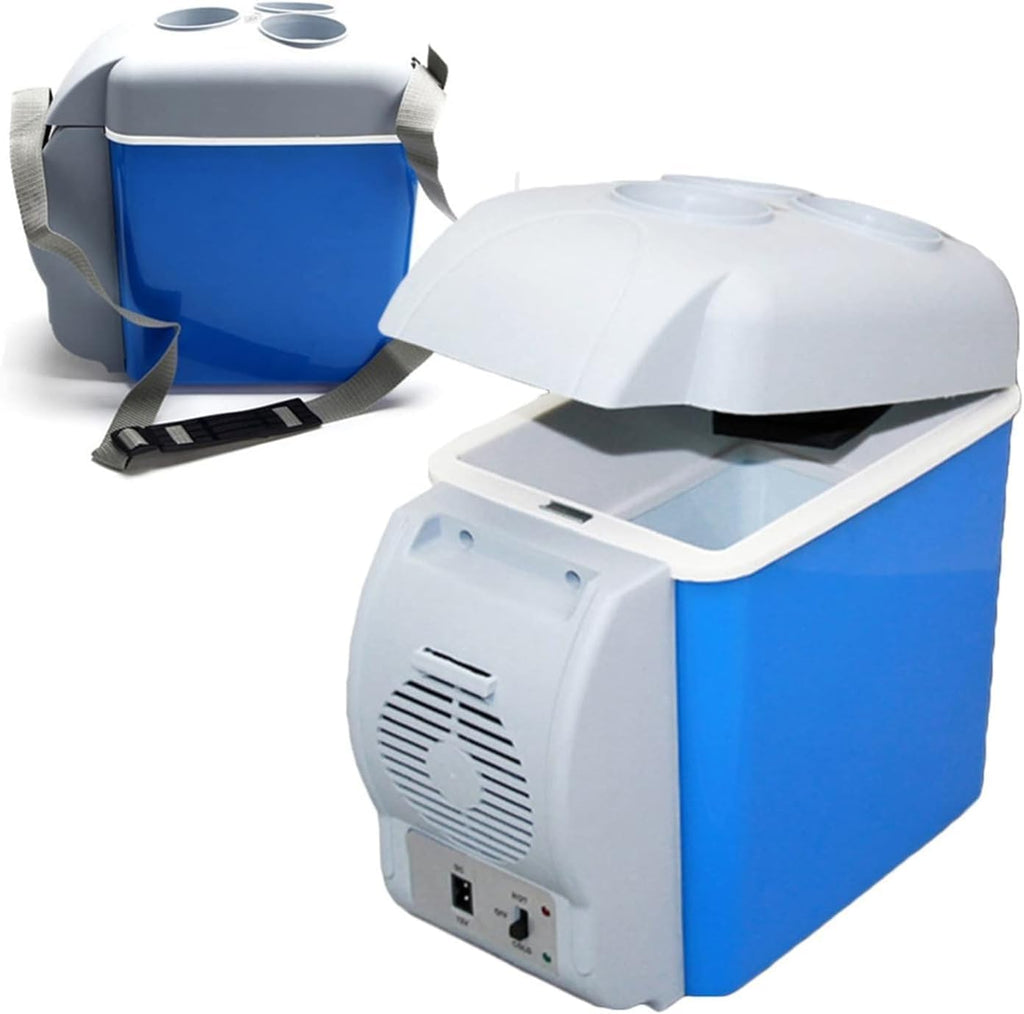 Compact 12V 7.5L Mini Car Fridge - Dual Cooler & Warmer Box | Portable Travel Refrigerator in Blue | Ideal for Road Trips, Camping & Outdoor Activities | 12V Car Compatible with Efficient Cooling & Warming Modes