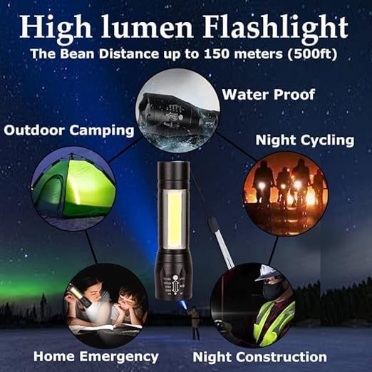 Adjustable Focus Torch Flashlight | Water-Resistant, 5 Modes | Perfect for Hurricane, Dog Walking, and Camping