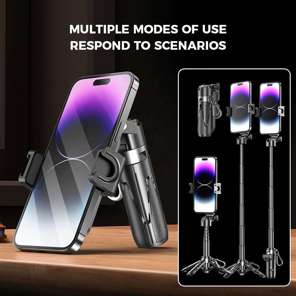 P15T Mini Selfie Stick Tripod - Extendable Phone Stand with Wireless Remote for Android & iPhone Vlogging, Portable Travel Tripod