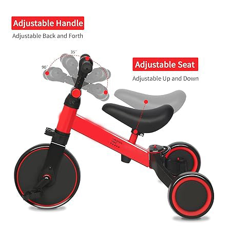3-in-1 Kids Tricycle Toddler Bike | 3-Wheel Kids Trike for Boys & Girls with Adjustable Seat, Handlebar, and Removable Pedals (Red)