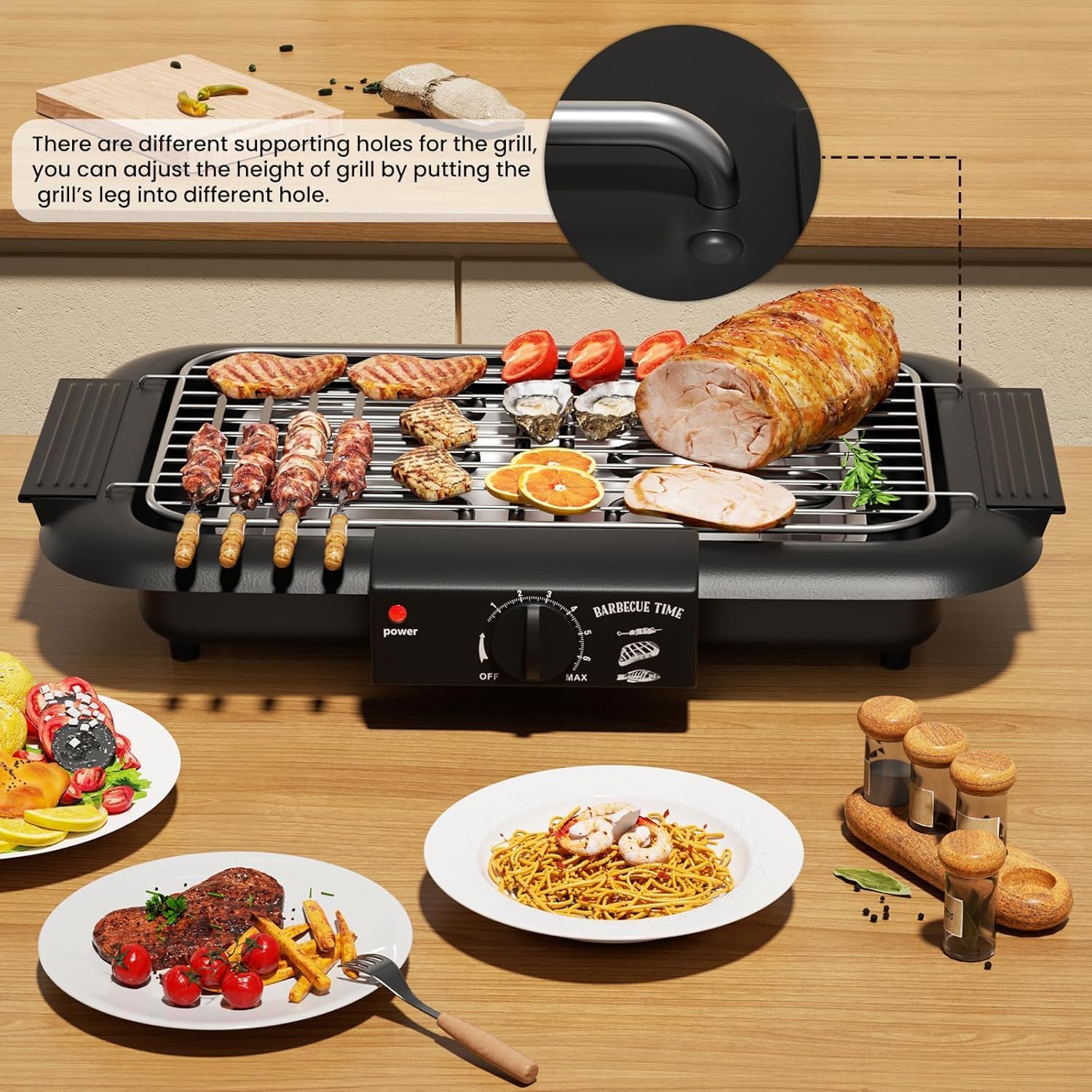 Smokeless Indoor/Outdoor Electric Grill | Portable Tabletop Grill with Adjustable Settings for Kitchen & BBQ | Perfect for Year-Round Grilling