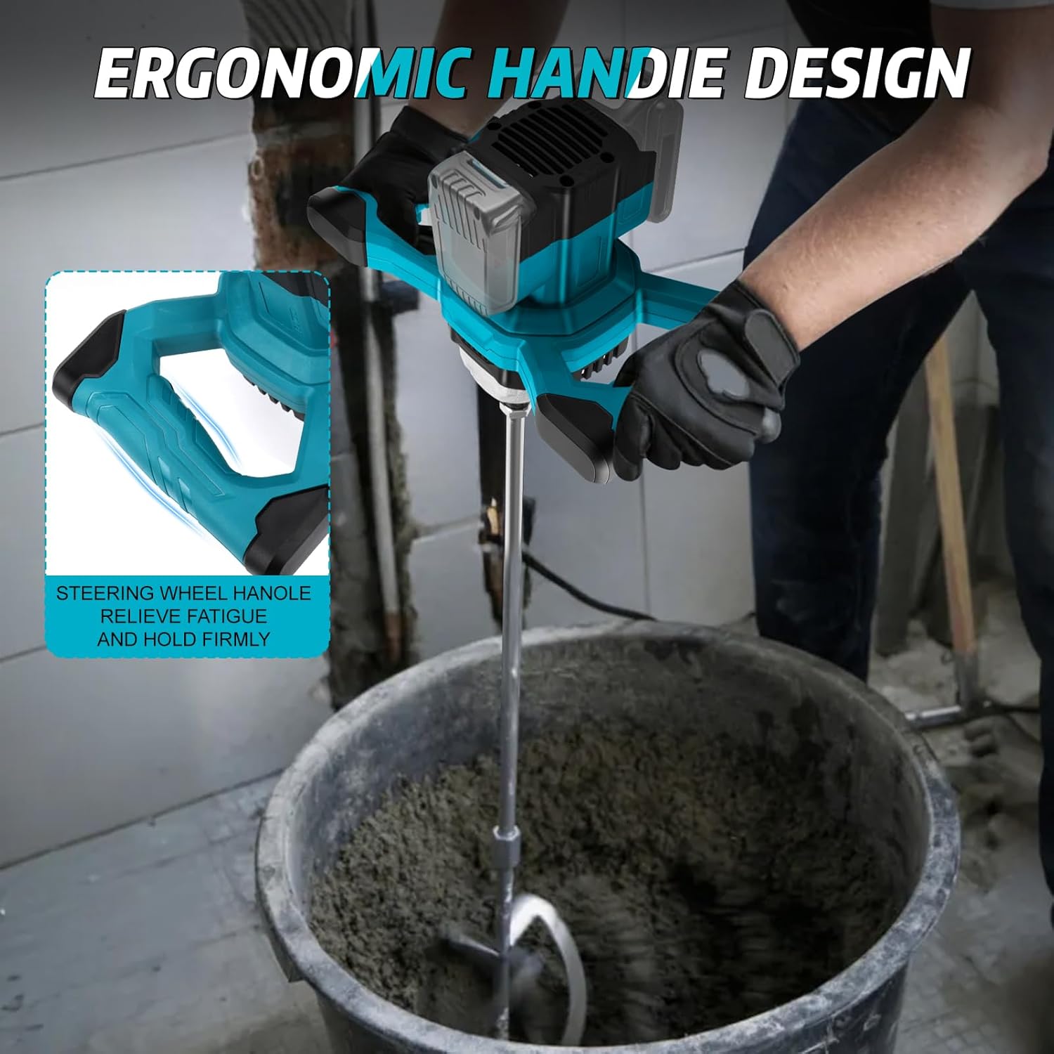 Cordless Paint & Mortar Mixer - 6-Speed 680RPM w/ 2 Rods for Concrete, Thinset & Paints