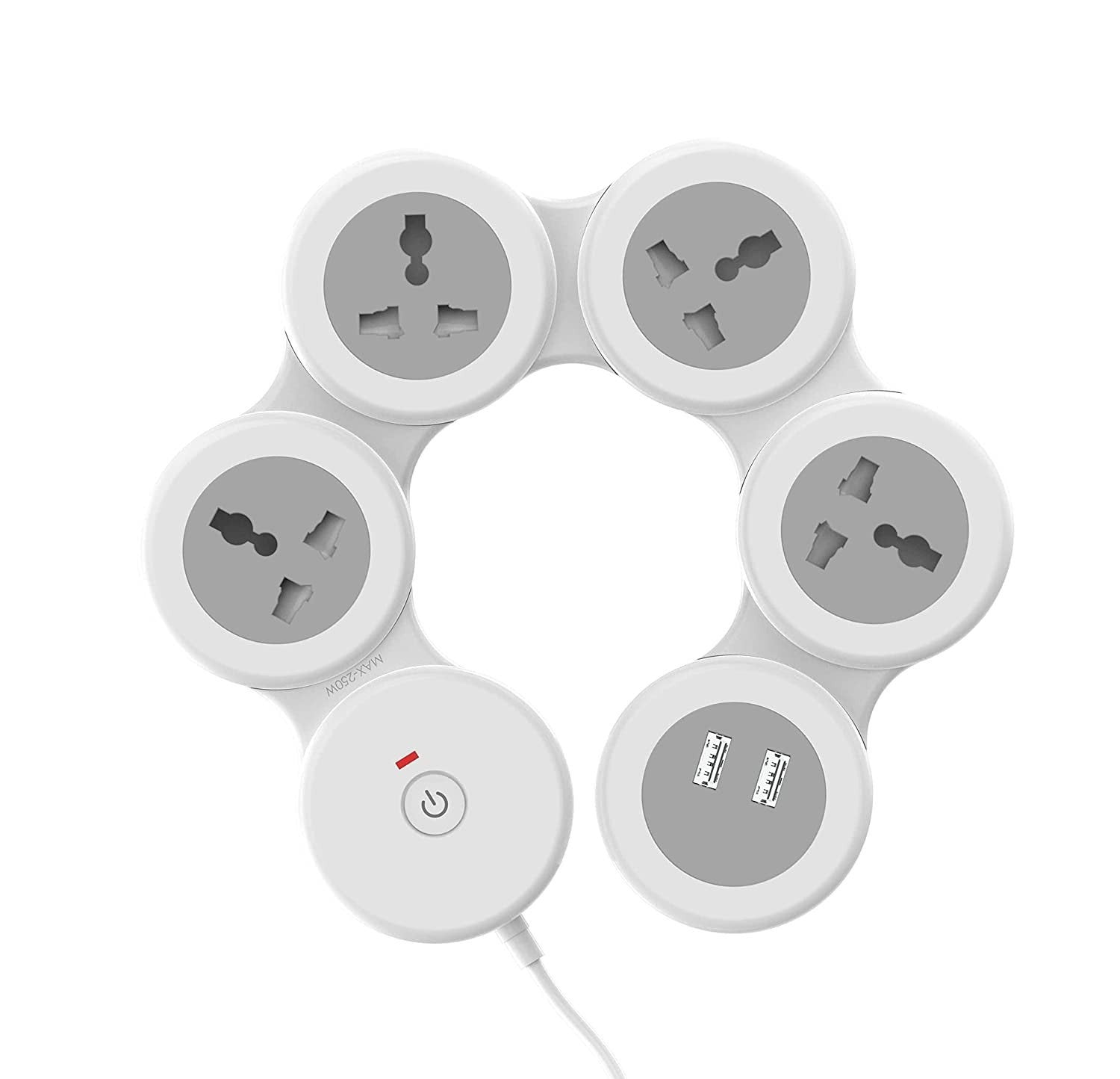 3276 Cuba Power Strip with 2 USB 3.1A, Master Switch, 4 International Sockets, Safety Shutter, 1.8 m Cable – Ideal for Home & Office