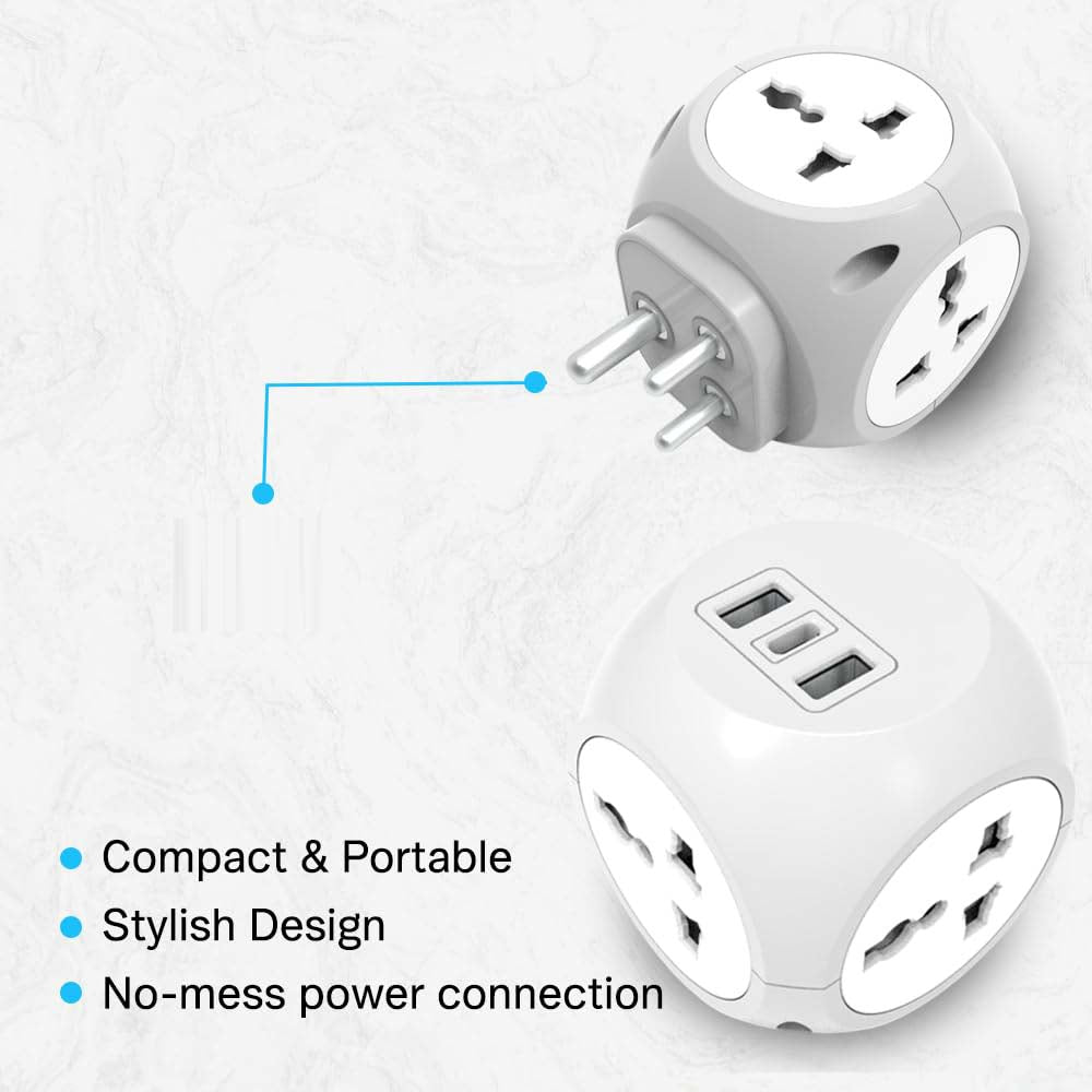 7-in-1 Multi Plug Extension Adapter - 4 Way Cordless Wall Extender with PD Fast Charging, Universal AC Outlets for Home/Office/Travel 100-250V