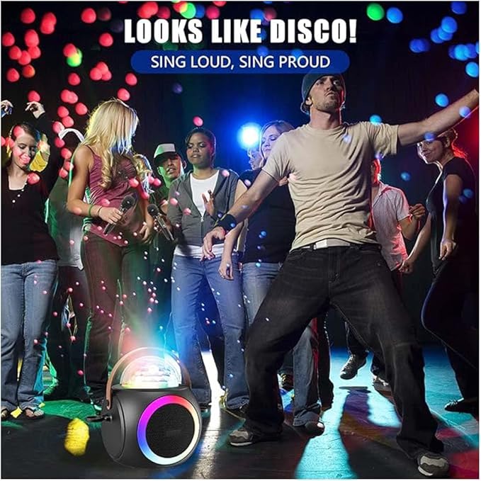 Karaoke Machine – Party-Ready Bluetooth Speaker with UHF Wireless Microphones and Disco Ball LED Lights