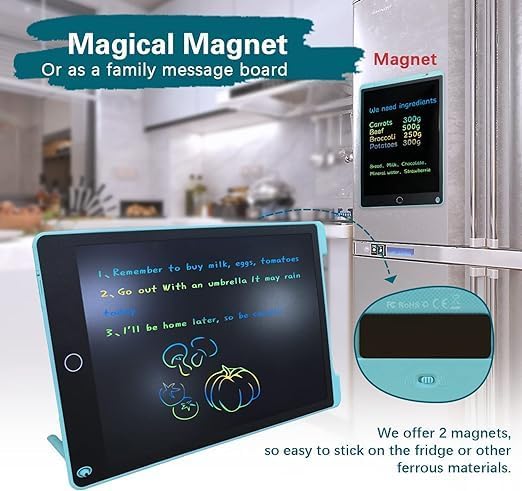 12 Inch LCD Writing Tablet | Magnetic Drawing Pad for Kids | Educational Doodle Board Toy for 2-6+ Year Olds | Blue