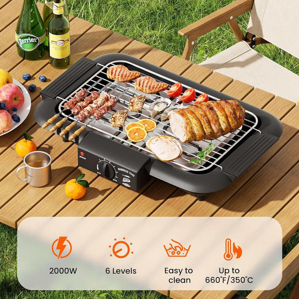 Smokeless Indoor/Outdoor Electric Grill | Portable Tabletop Grill with Adjustable Settings for Kitchen & BBQ | Perfect for Year-Round Grilling